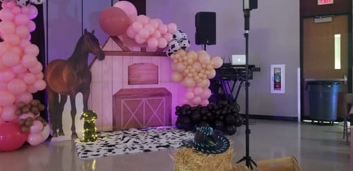 Customer photo review of 7x7ft Barn Backdrop Stand | Birthday Party Decoration Prop