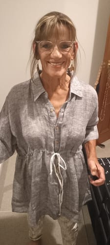 Customer photo review of Kilah Linen Top in Navy