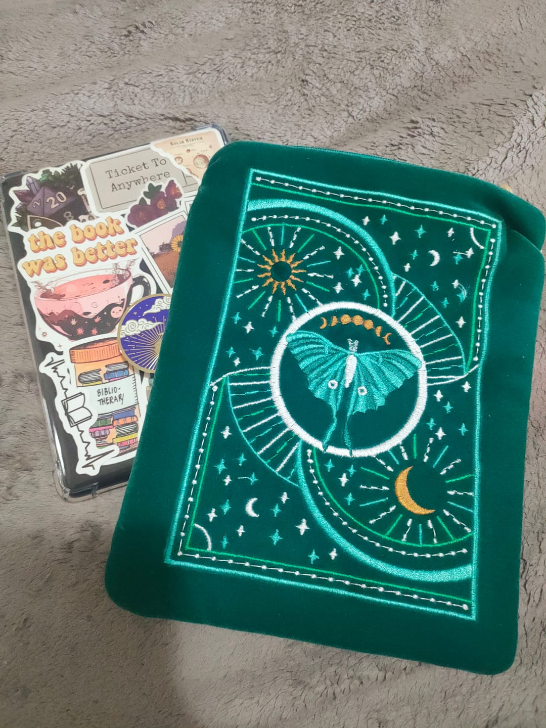 Customer photo review of Luna Moth Kindle & E-Reader Sleeve