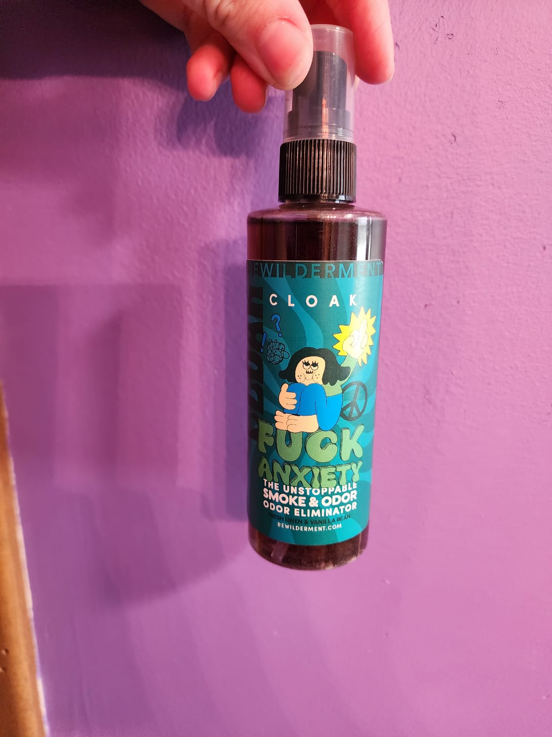 Customer photo review of Fuck Anxiety Cloak - Smoke & Odor Eliminator