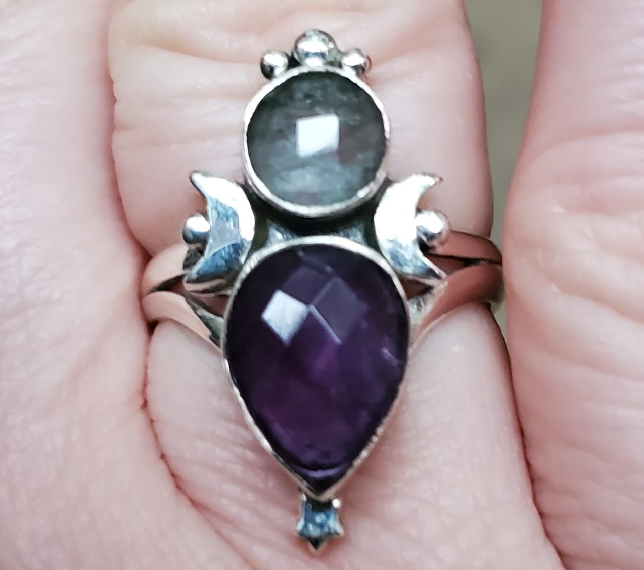 Customer photo review of Aquamarine & Amethyst Stars and Moon Ring