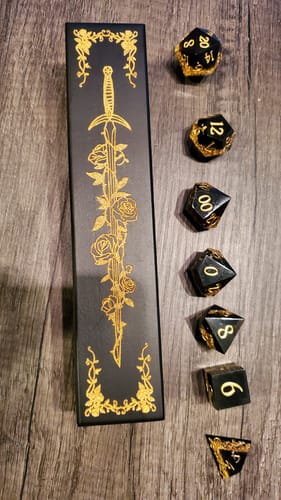 Customer photo review of Black Goldleaf Resin DnD D&D Dice Set