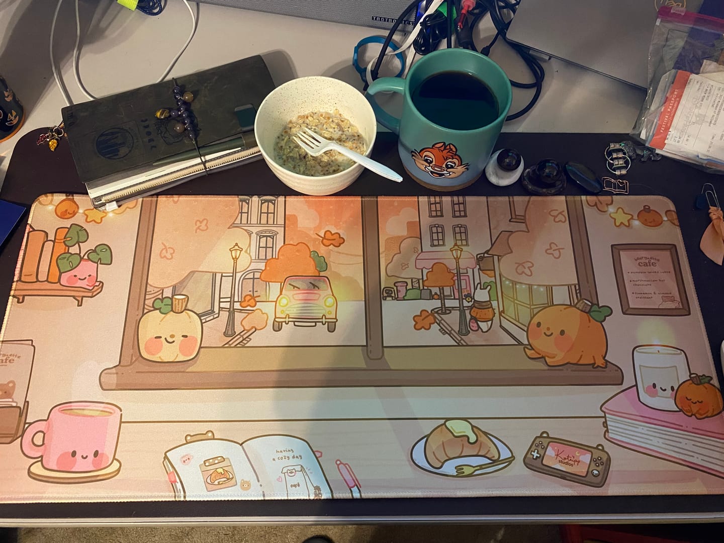 Customer photo review of Cosy Large Autumn Gaming Mousemat ~ Cute Katnipp Coffee Shop Scene ~ Kawaii Desk Mat