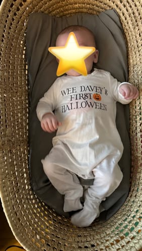 Customer photo review of Personalised First Halloween White Rompersuit (MRK X)