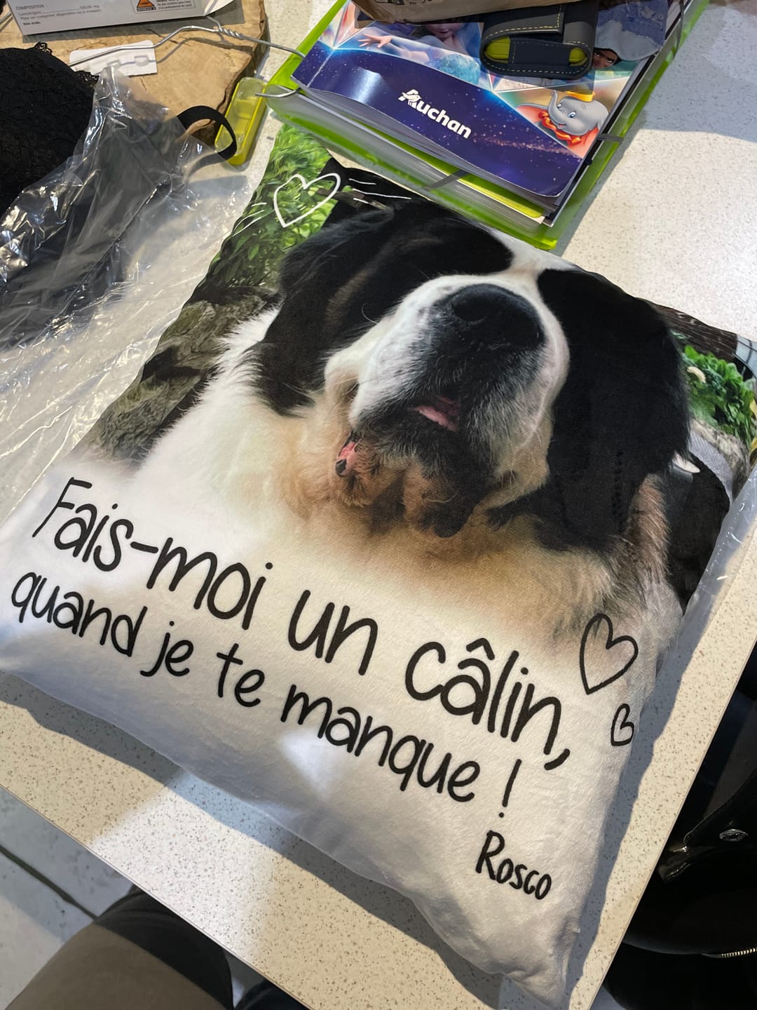 Customer photo review of Fais moi un câlin quand je te manque - Coussin personnalisé