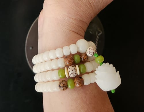 Customer photo review of Buddha Stones White Jade Bodhi Lotus Mala Harmony Necklace Bracelet