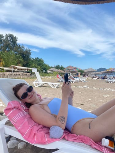 Customer photo review of Bandeau Cut Swimsuit (Sky)