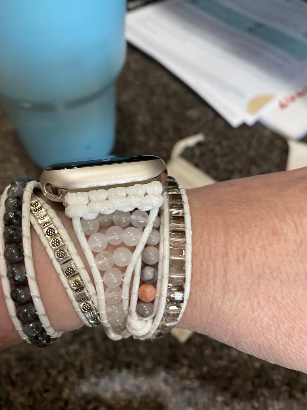 Customer photo review of White Labradorite Apple Watch Strap