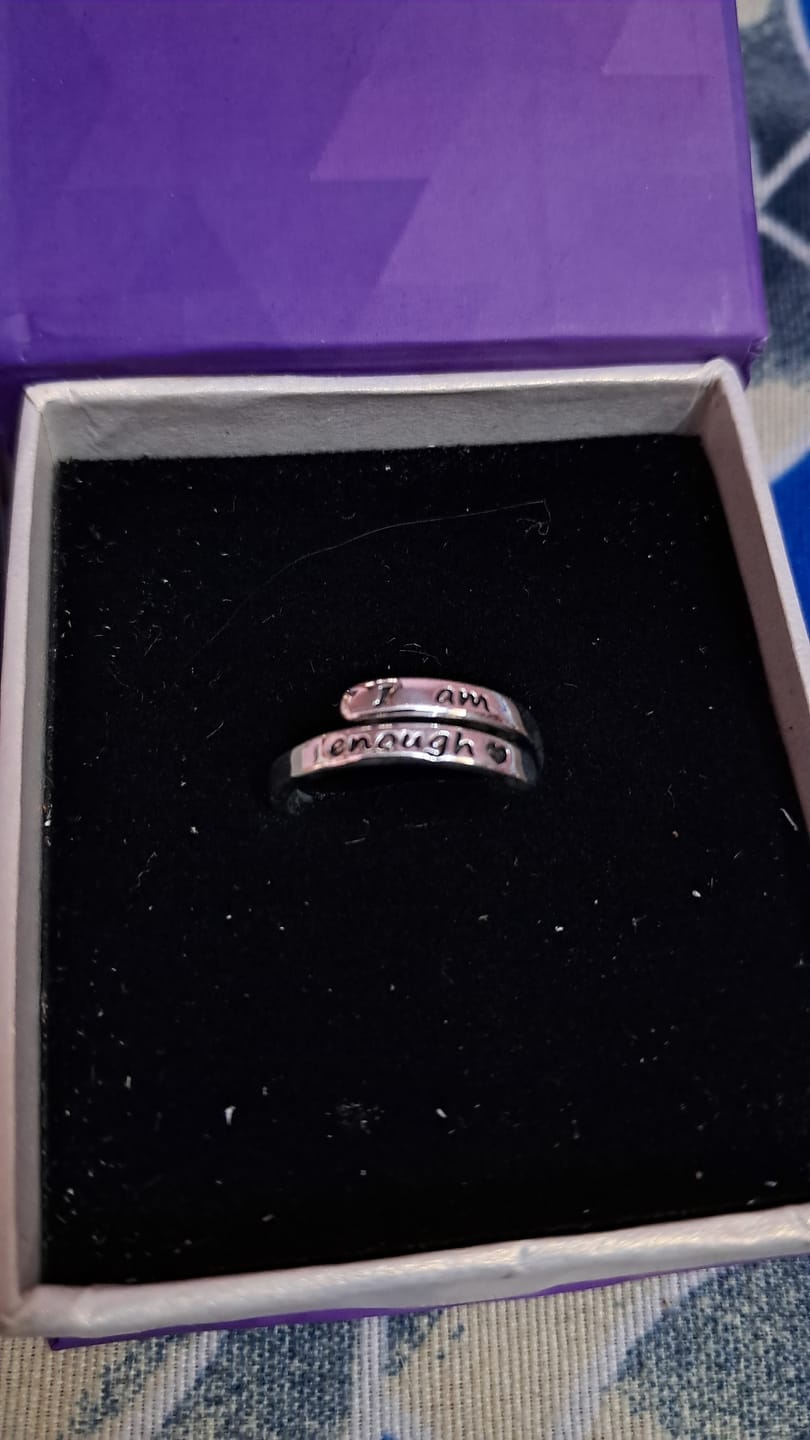 Customer photo review of I Am Enough Sterling Silver Ring