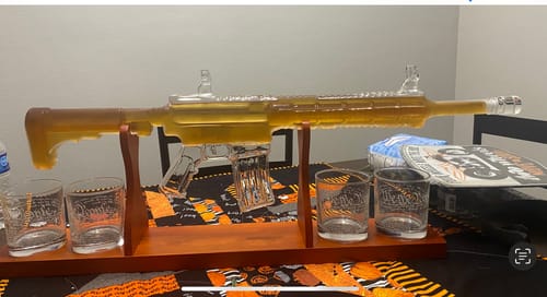Customer photo review of AR-15 Glass Decanter with 2nd Amendment Whiskey Glasses