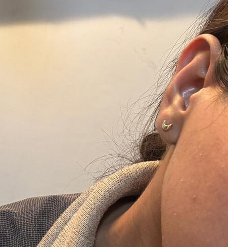 Customer photo review of Crescent Moon Stud Earrings in 9K Gold