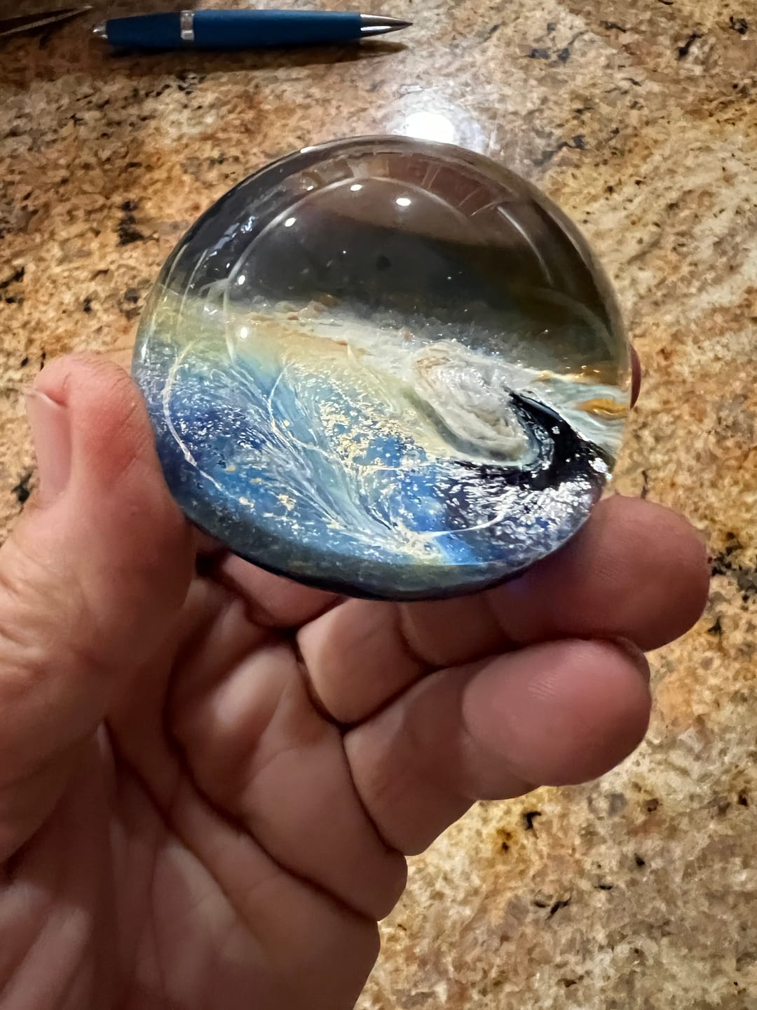 Customer photo review of Nightswirl Paperweight with Infused Cremation Ash