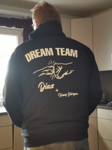 Customer photo review of Dream Team Fauststoß - Individueller Hoodie Unisex Rückendruck