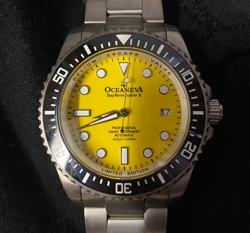 Customer photo review of Oceaneva™ Men's Deep Marine Explorer II 1250M Titanium Watch Yellow