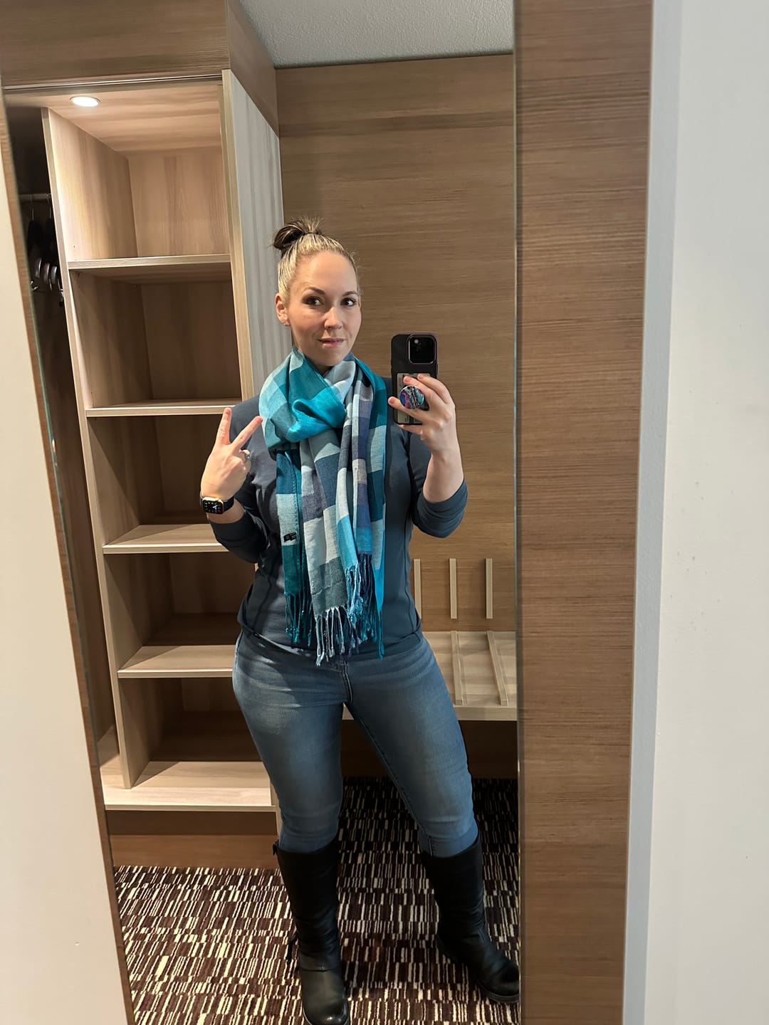 Customer photo review of Impact High Waisted Skinny Jeans - Ocean Blue