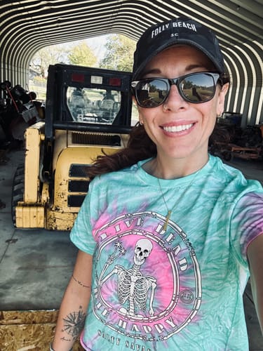 Customer photo review of Salty Savage Ladies “LIVE DEAD, DIE HAPPY” Raw Cut Crop Tee