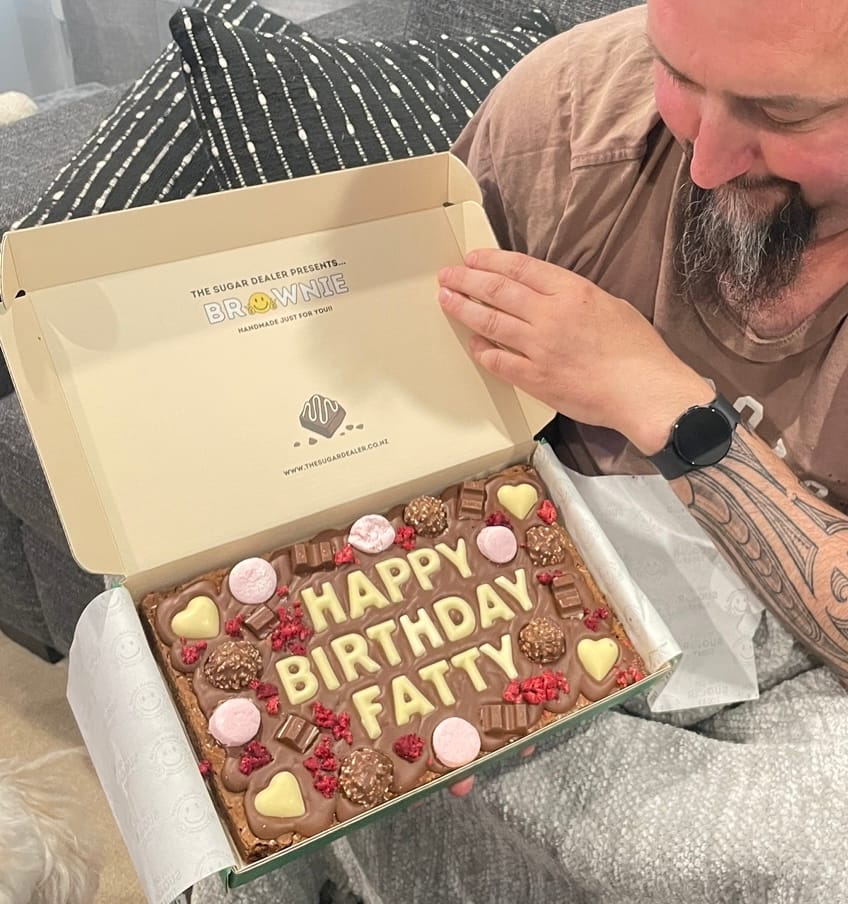 Customer photo review of Mega custom message heart brownie