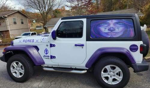 Customer photo review of Make Your Own Custom Jeep Wrangler Vinyl Window Cling Decals - Pair