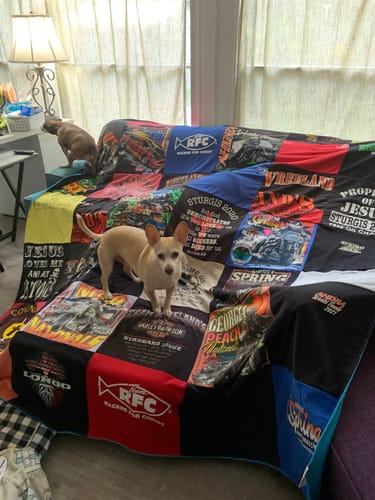 T-shirt quilt with motorcycling, riding events themes by Tara from FL