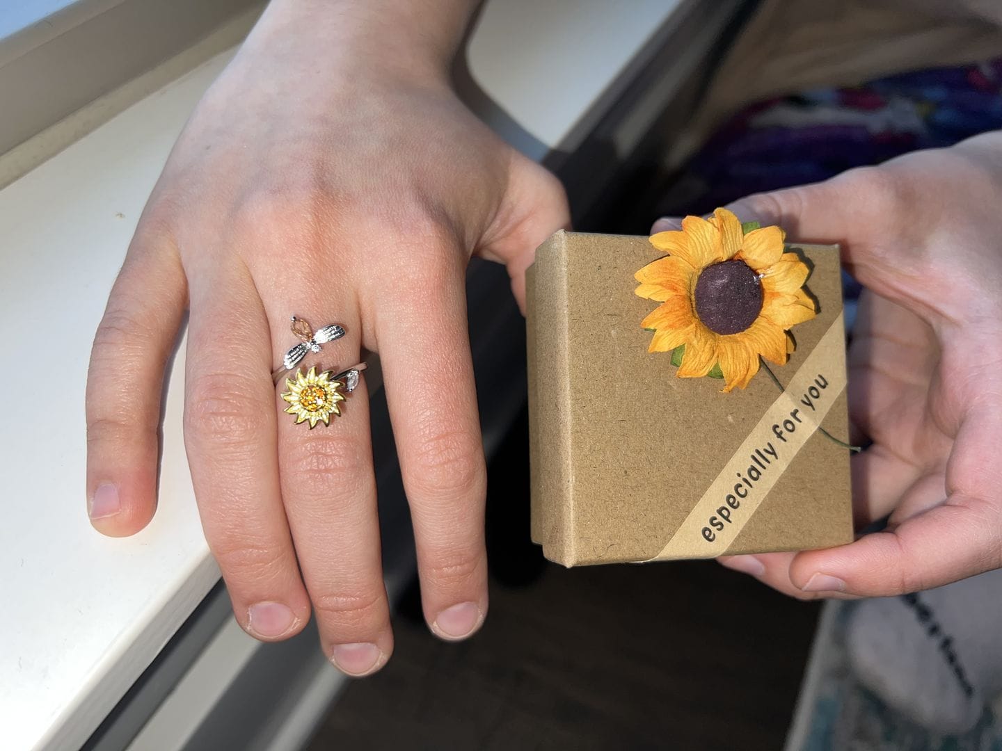 Customer photo review of Spinning Sunflower & Bee Ring