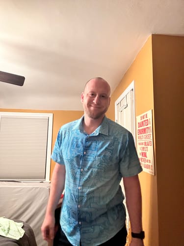 Customer photo review of Blue Computer Circuit Board Button Up Shirt