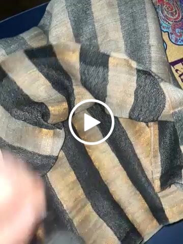 Customer video review of Pashtush Womens, Extra Fine Wool, Twilight Striped Scarf, With Shimmery Metallic Zari Thread Weave Black