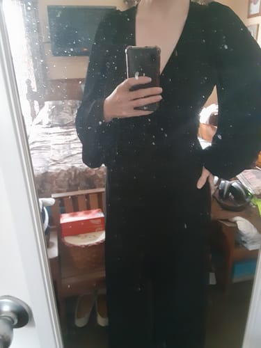 Customer photo review of Black Widow Wrap Gown in Solid Black