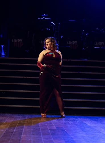 Customer photo review of Golden Era Gown and Glove Set in Burgundy Velvet - Vixen by Micheline Pitt