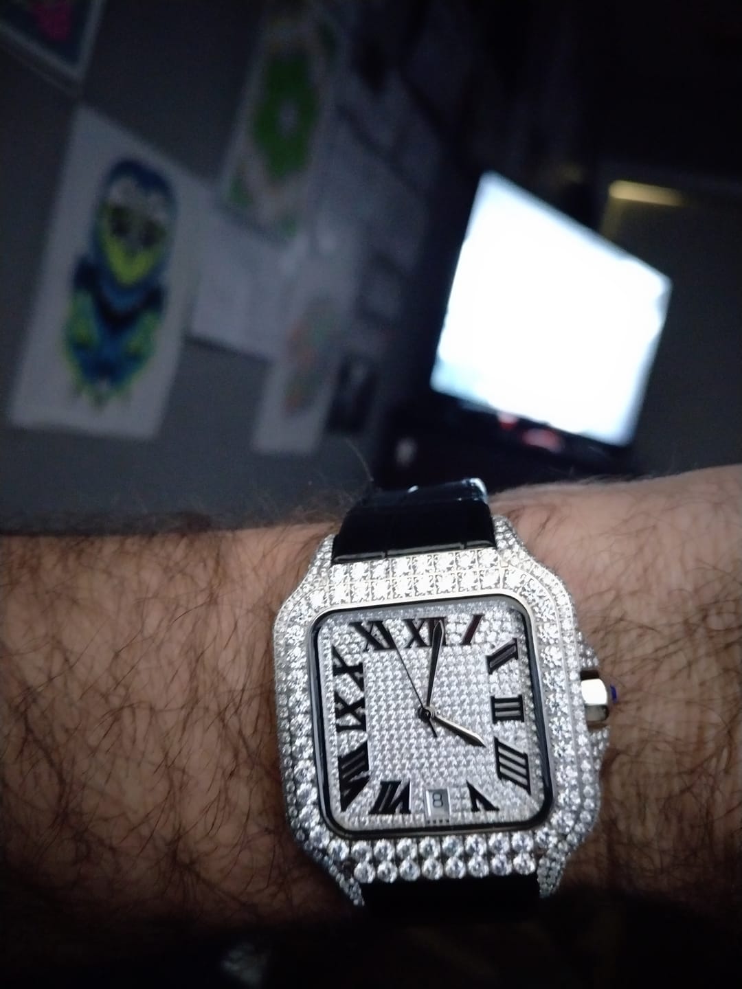 Customer photo review of Moissanite VVS Iced Out Baller Square Leather Watch