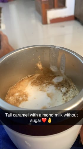 Customer photo review of Creme caramel 50 gms  + Vanilla Bubblegum 50 gms + Caffeine Almond Bar Pack of 2 + Frother  + Dark Chocolate sachets 10 pcs