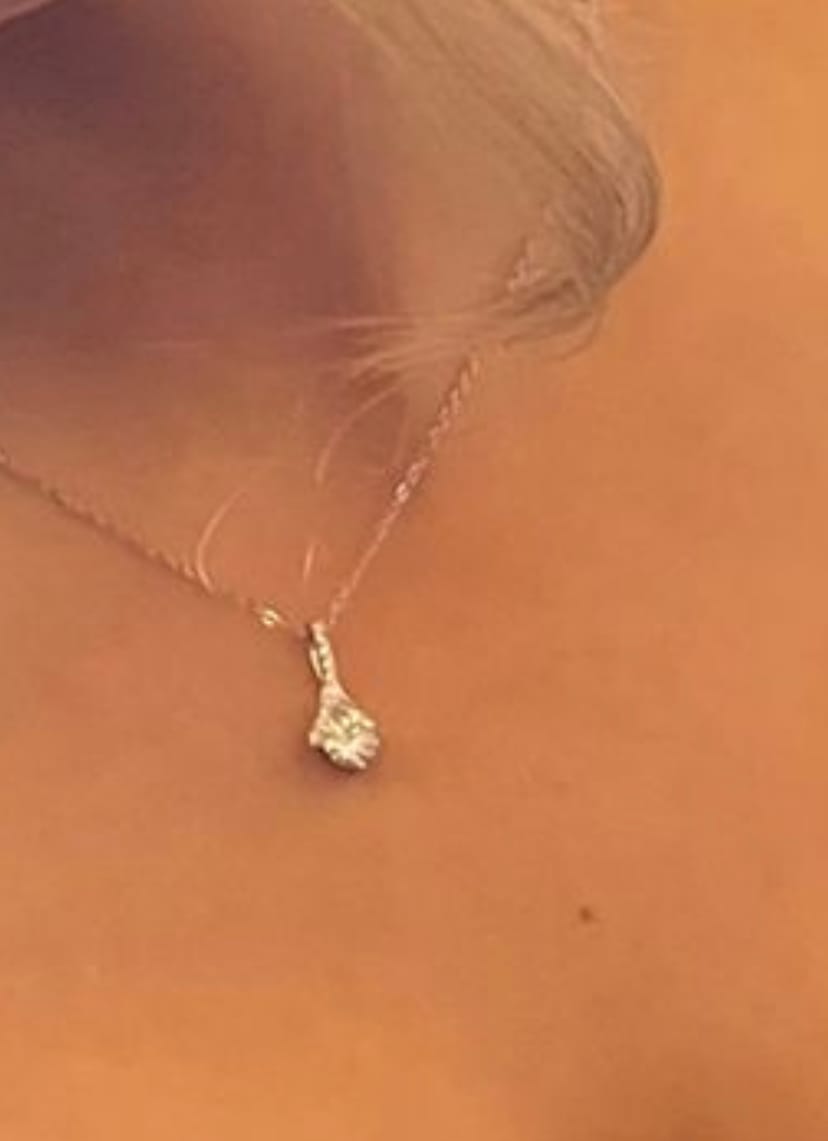 Customer photo review of "TO OUR DAUGHTER, LOVE MUM & DAD" WHITE GOLD NECKLACE