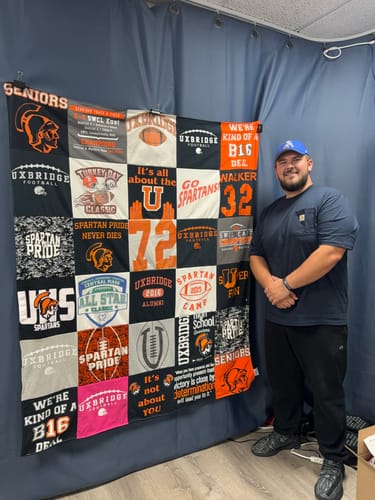 T-shirt quilt featuring uxbridge spartans by Hunter from MA