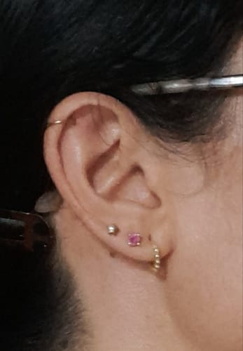 Customer photo review of Ball Hoop Huggie Earrings