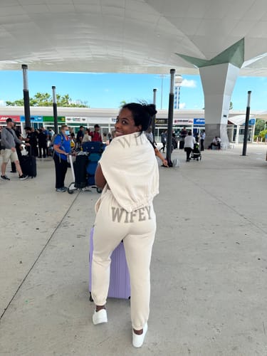 Customer photo review of Wifey Teddy Sweatpants - Champagne