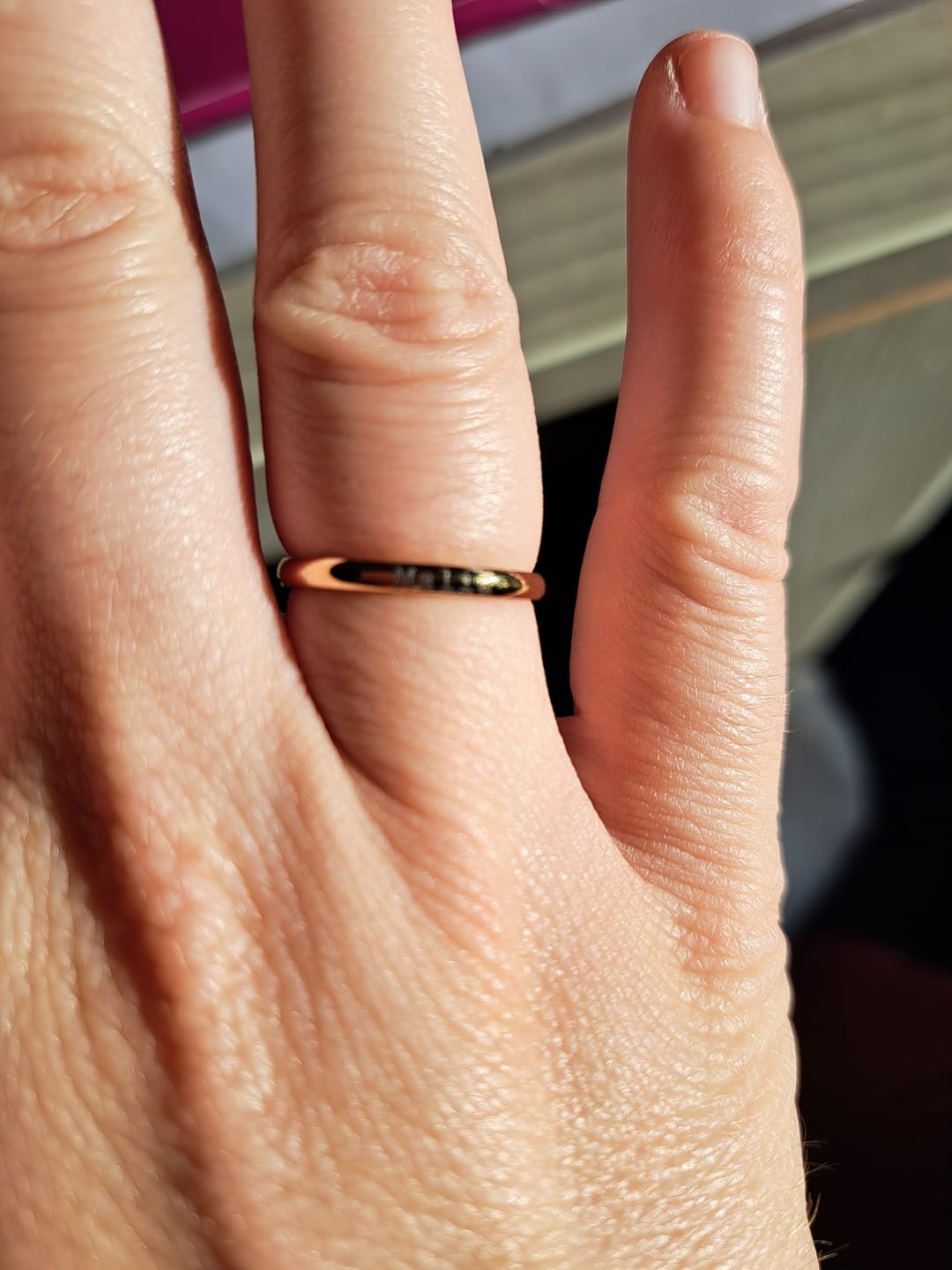 Customer photo review of Petite Custom Name Ring
