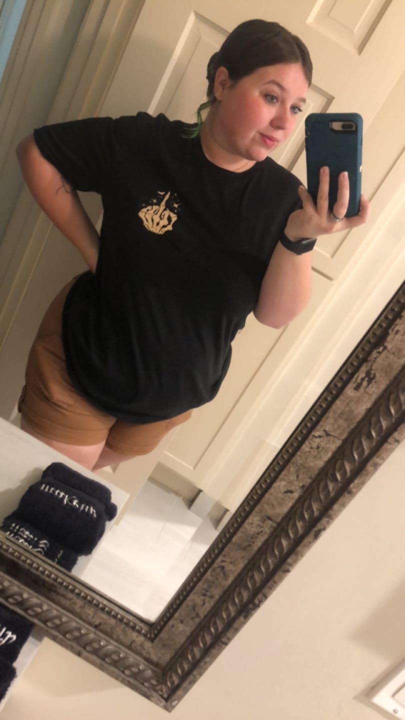 Customer photo review of hope they have books in hell t-shirt