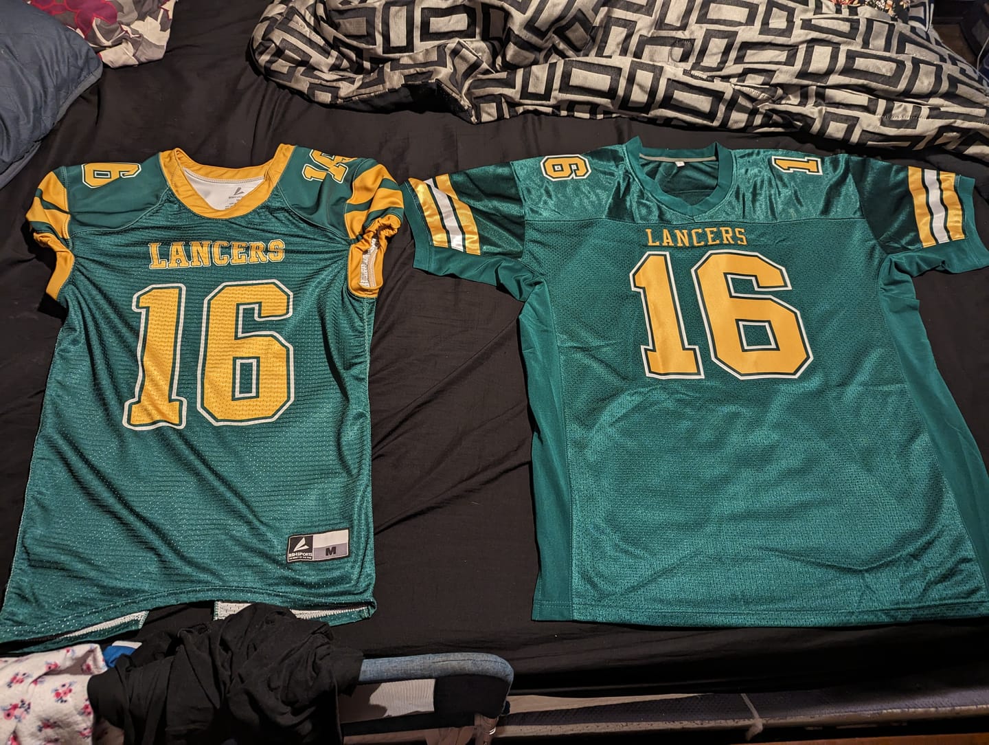 Customer photo review of Custom Green Gold-White Classic Style Mesh American Football Jersey
