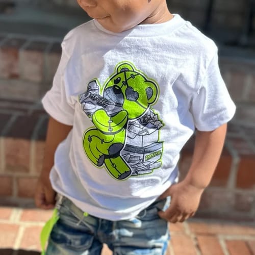 Customer photo review of Laney 14s DopeSkill Varsity Royal T-shirt Slime Drip Heart Graphic