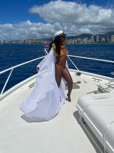 Customer photo review of SAMANTHA Floor Length Long Sleeve Beach Cover Up