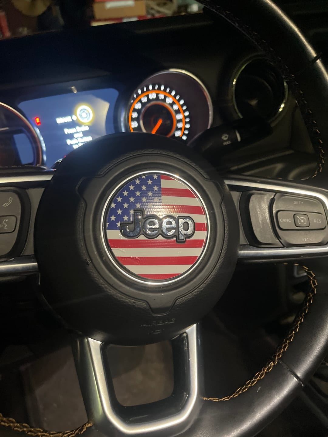 Customer photo review of American Flag Steering Wheel Decal for Jeep