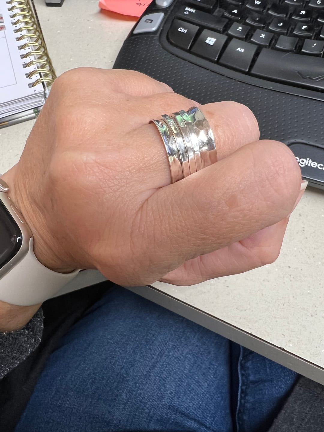 Customer photo review of Wide Band Silver Spinner Ring