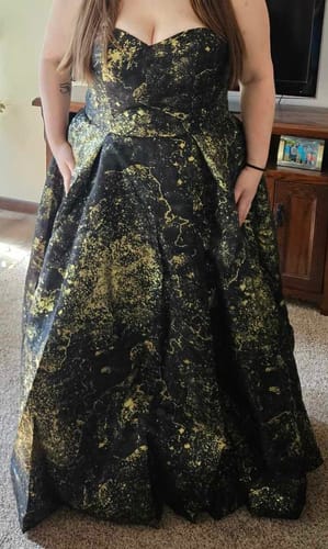 Customer photo review of Black And Gold Gothic Wedding Dress With Sequin - Gothic Strapless Ball Gown Plus Size