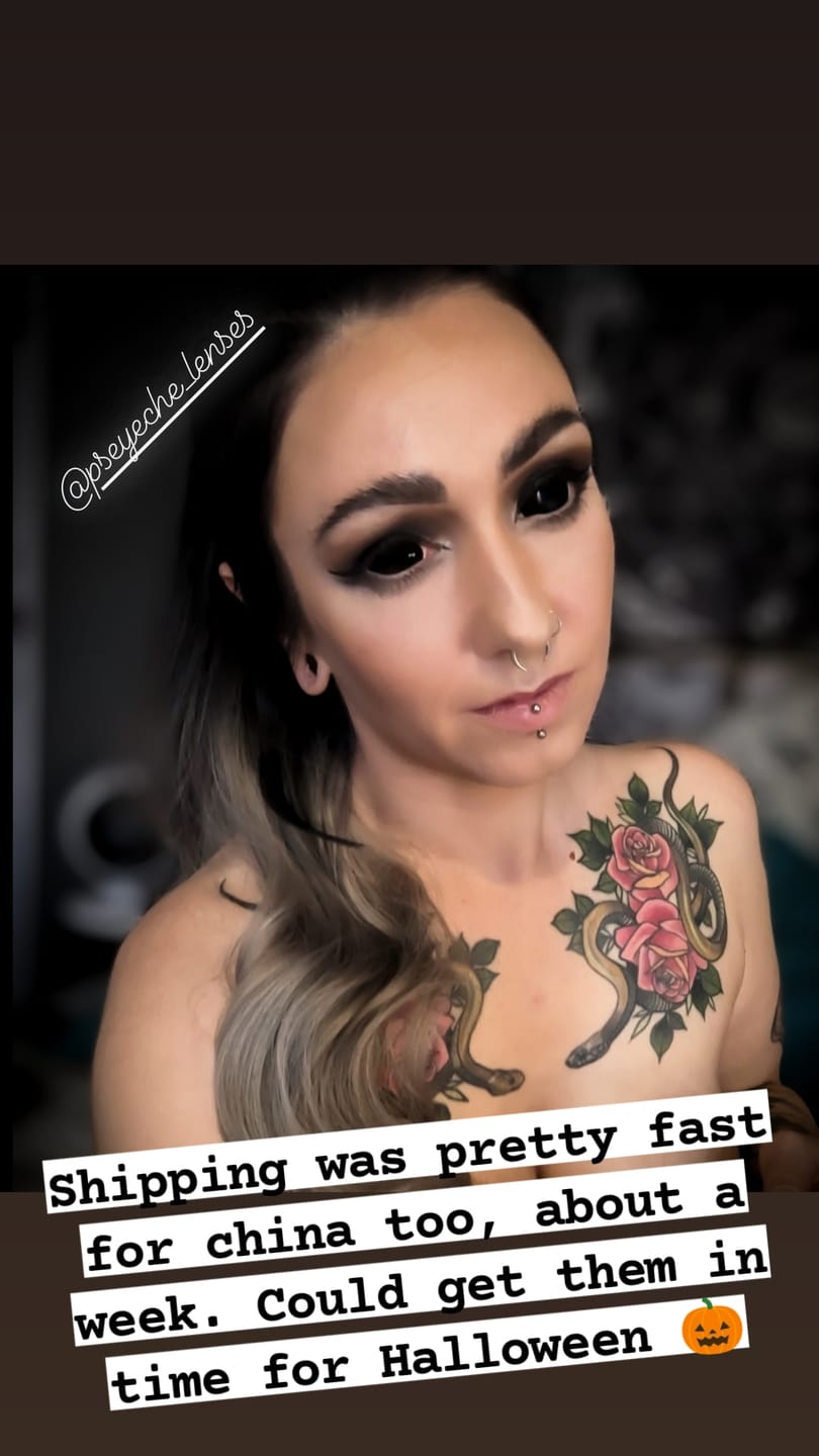 Customer photo review of Full Black Sclera Contacts