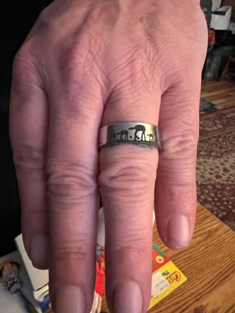 Customer photo review of Hoth Battle Scene Star Wars Ring - Flat Titanium