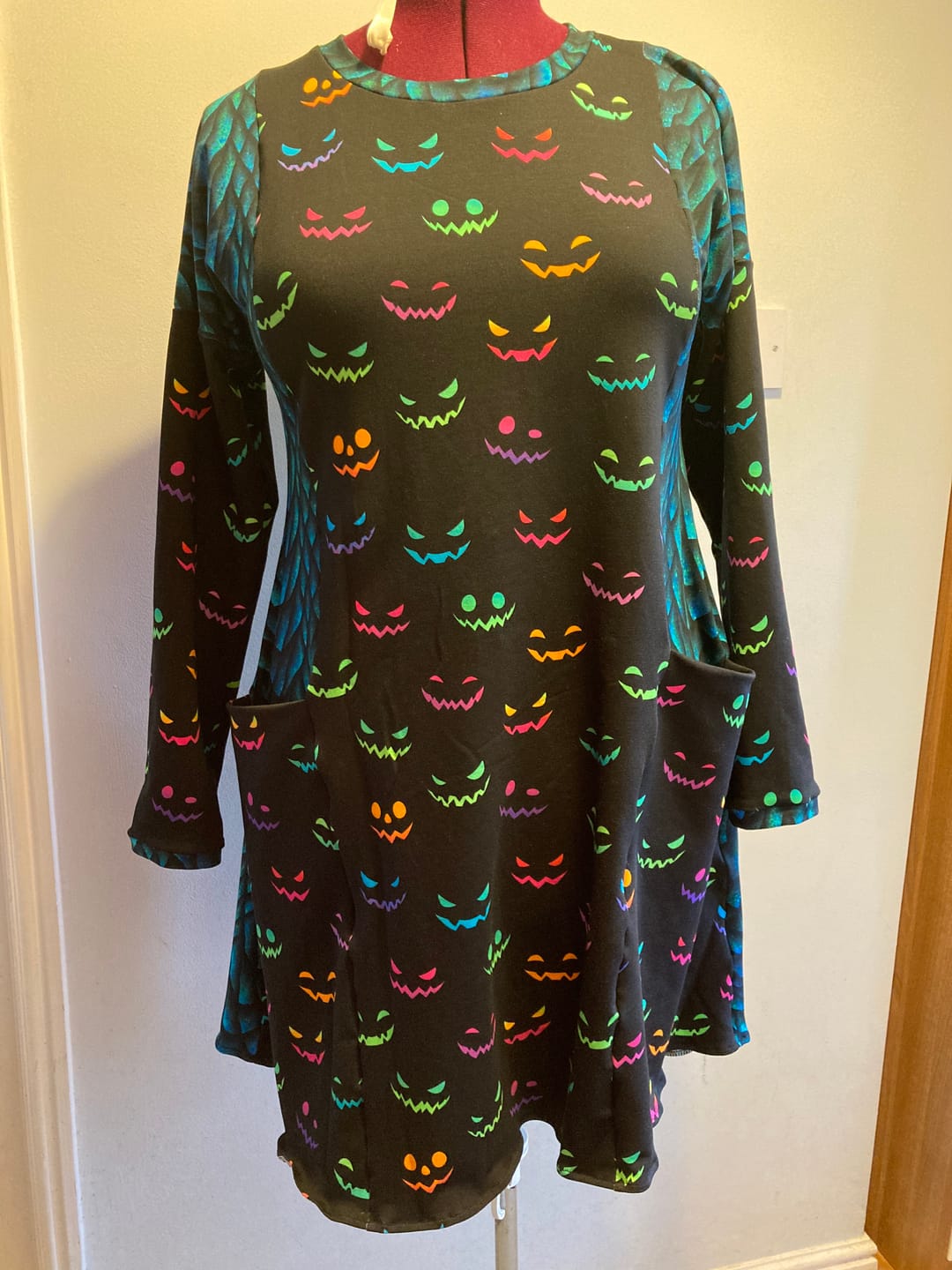 Customer photo review of Colourful Halloween Faces on Black French Terry Fabric