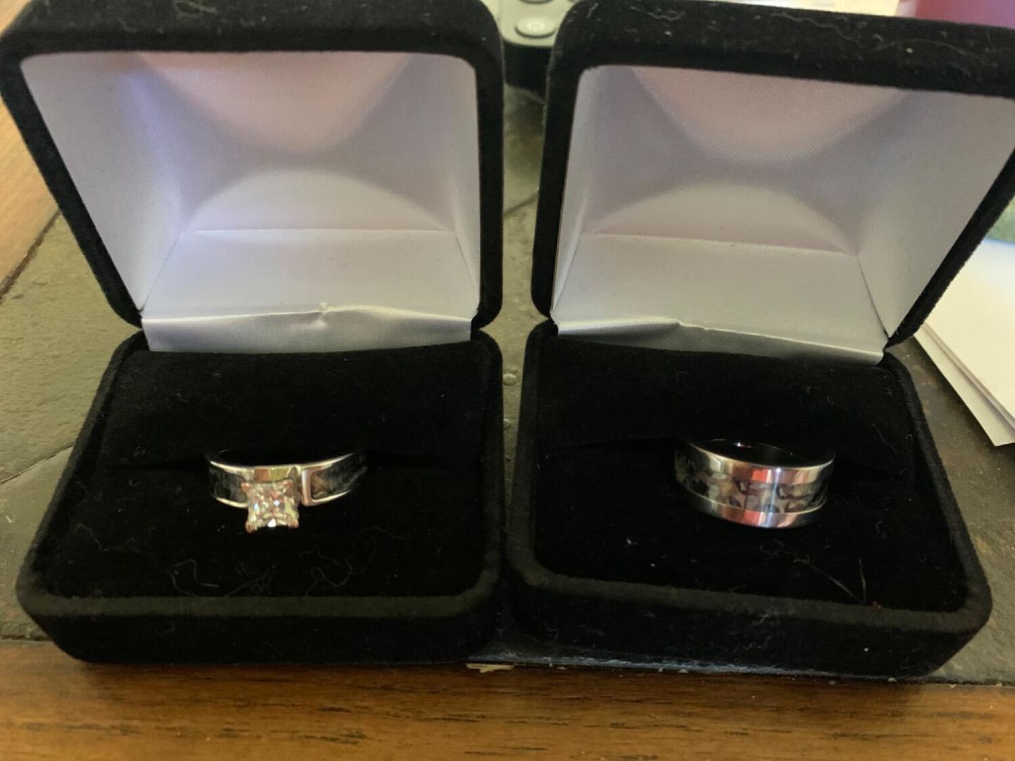 Customer photo review of Realtree Timber Matching Camo Ring Set for Him and Her