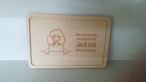 Customer photo review of Personalised Chopping Board - Dog Breed & Name