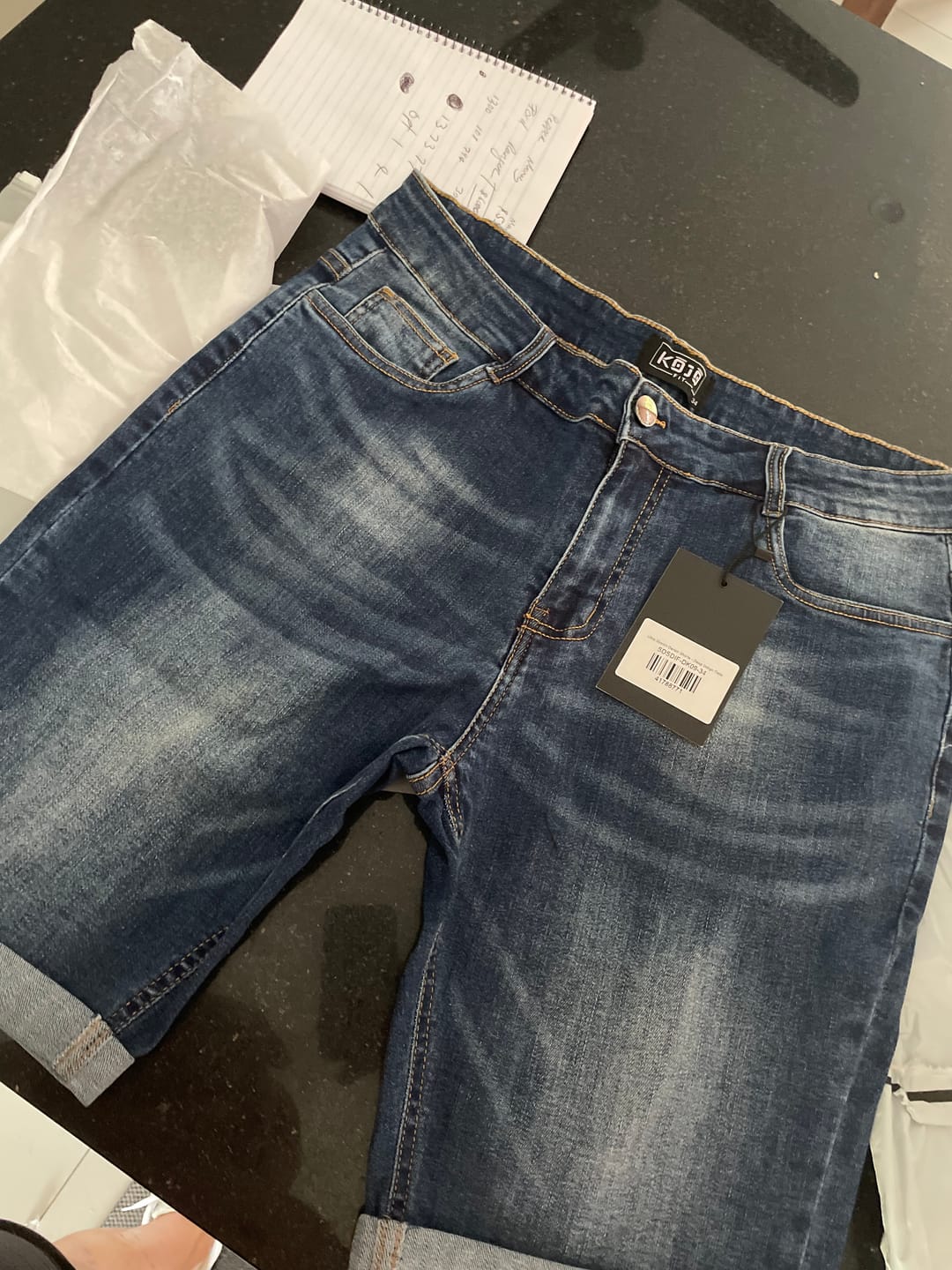 Customer photo review of Ultra Stretch Denim Shorts - Deep Indigo Fade