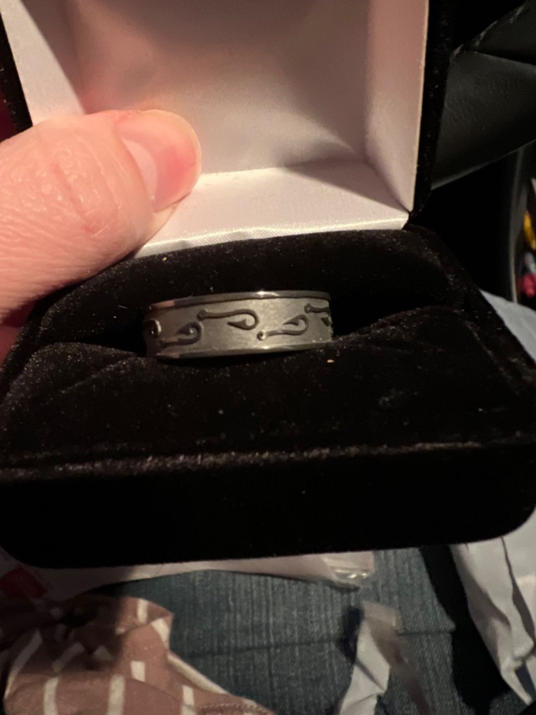 Customer photo review of Black Fish Hook Pattern Ring - 7mm