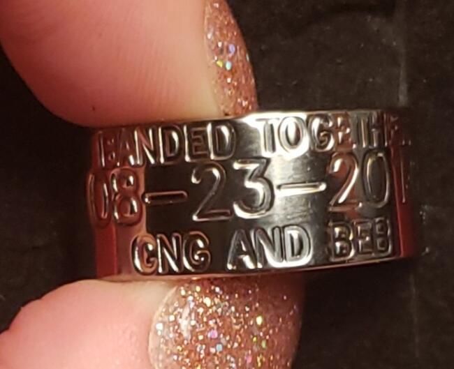 Customer photo review of Duck Band Wedding Ring - 10mm Titanium